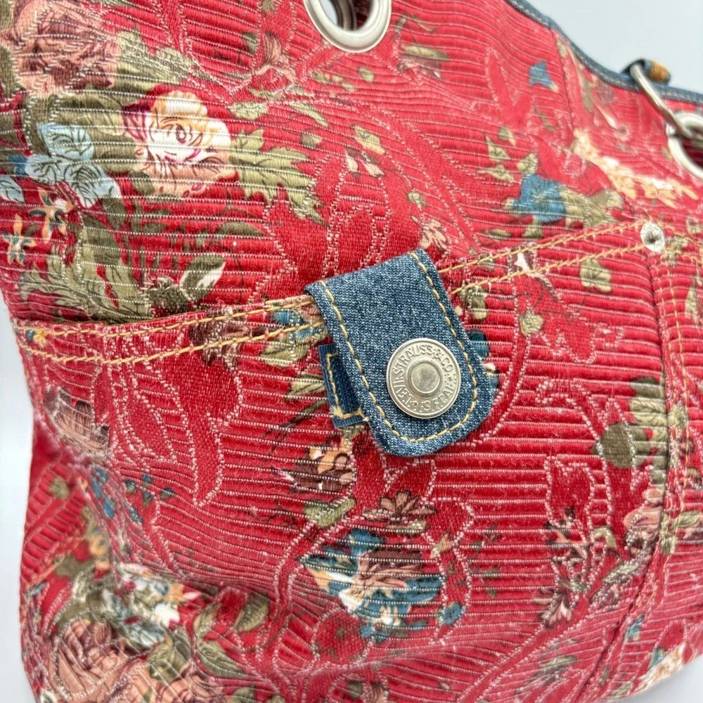 Levis Tote Bag Womens Red Floral Heritage Denim Trim Vintage Y2K‎ Aesthetic